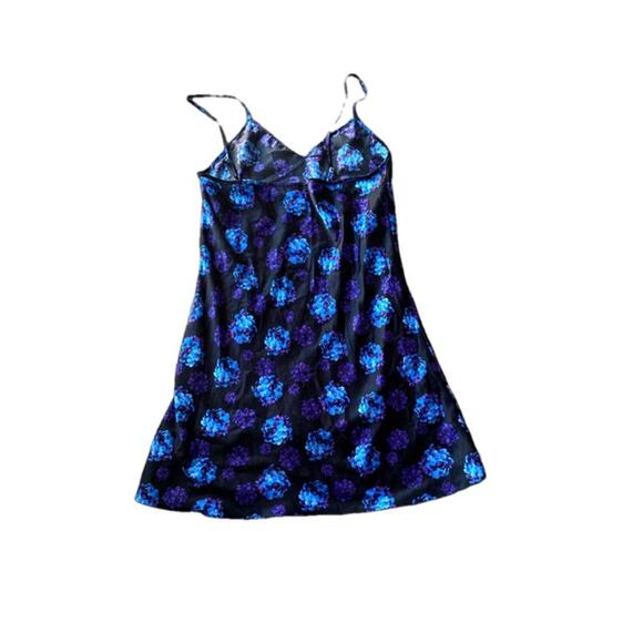 Bay6 Black Floral Slip Dress Purple Blue Satin Look Size M - Picture 5 of 5